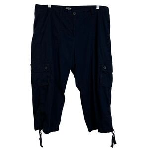 Ann Taylor LOFT Navy Blue Cargo Capri Pants Women Size 12 Drawstring Hem Casual